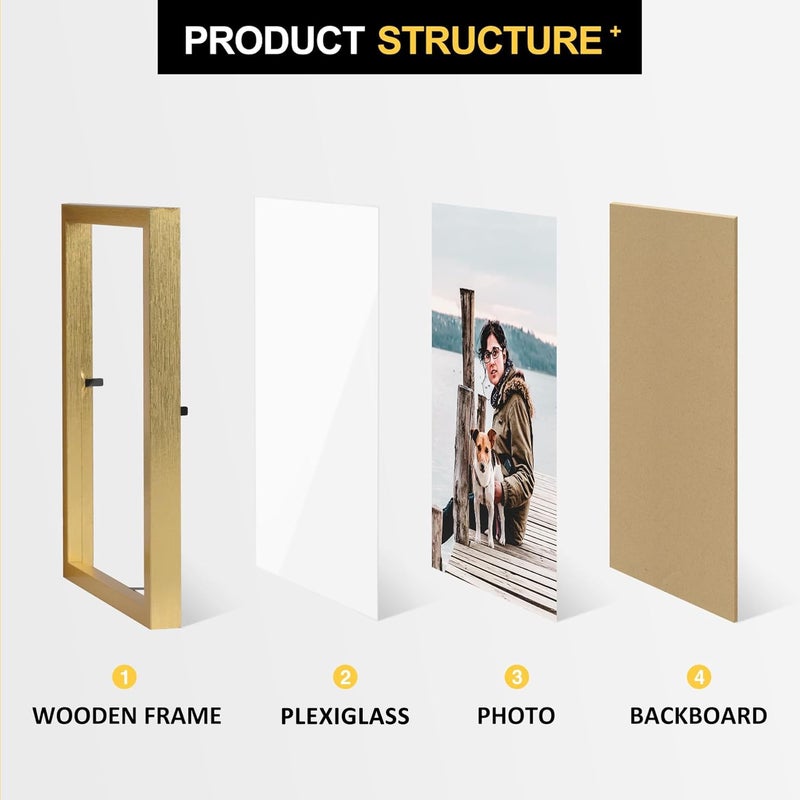 Forev 4x6 Double Picture Frame Wooden Hinged Photo Frame Definition Glass Stand Vertically on Desktop or Tabletop Gold - Image 5
